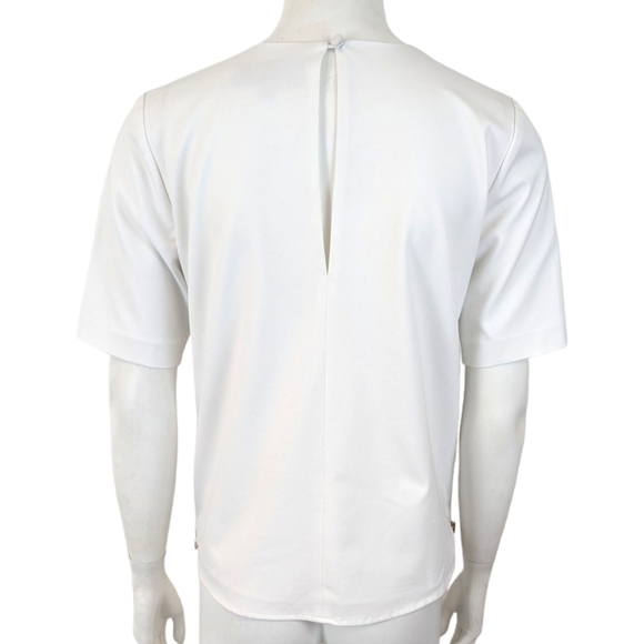 Michelle Mason Side Zipper Blouse Top Womens 2 White Gold  Round Neck Designer - Picture 5 of 11